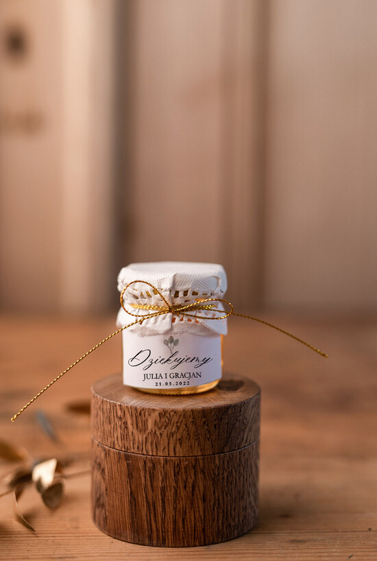Słodkości / miodki - czekoladki Miody i słoiczki Nutella personalizowane podziękowania dla gości weselnych, mini słoiczek miodek 4/botGLAM/MD