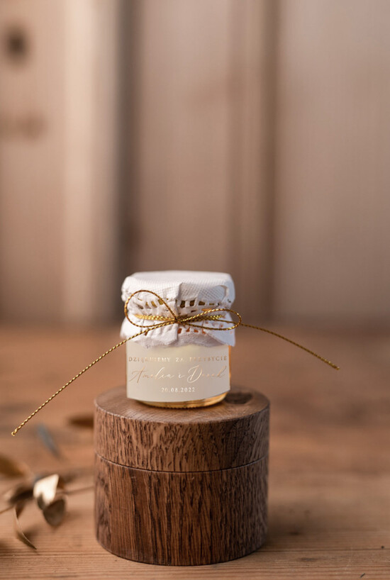 Słodkości / miodki - czekoladki Miody i słoiczki Nutella podziękowania dla gości po weselu, miod w sloiczku 03/foldg/MD