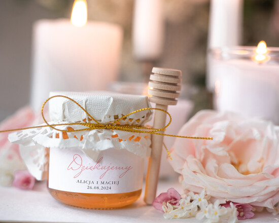 Słodkości / miodki - czekoladki Miody i słoiczki Nutella oryginalne podziękowania dla gości weselnych, male sloiczki z miodem, pomysł na prezent dla Gości  04/SKL3/MD