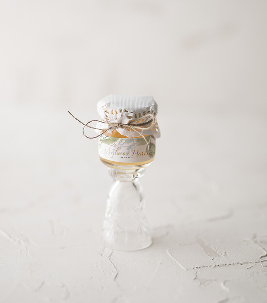 Słodkości / miodki - czekoladki Miody i słoiczki Nutella podarunki ślubne dla gości weselnych  słoiczki na miód z personalizacją   13/CB/MD