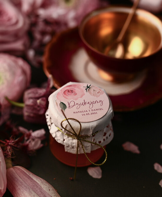 Słodkości / miodki - czekoladki Miody i słoiczki Nutella upominki dla gości weselnych miód w słoiku podziękowania dla gości miodki 01/foldroz/MD