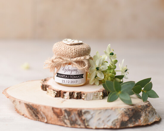 Słodkości / miodki - czekoladki Miody i słoiczki Nutella pamiątki dla gości weselnych, personalizowany słoiczek z miodem 01/rstKOR3/MD