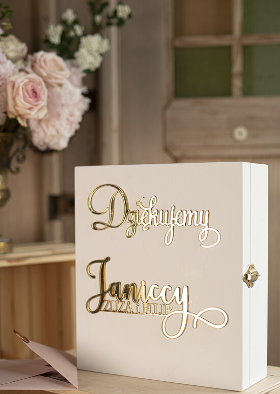 Pudełko na koperty  glamour oryginakna personalizowana skrzynka na koperty złote napisy  5/gold/kopr