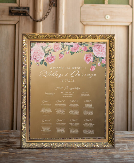 Plany stołów złote na lustrze   14/lustro/PL