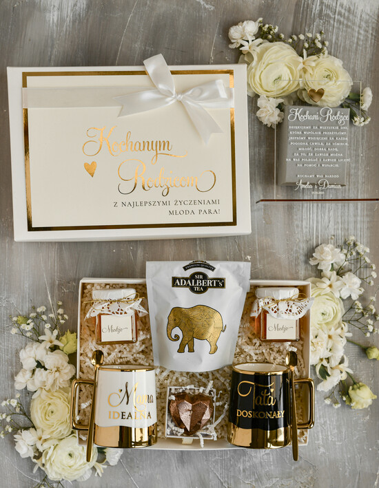 Prezenty, Podziękowania dla Rodziców zestawy prezentowe kubki filiżanki Ślubne Podziękowania dla Rodziców, zestaw prezentowy kubki dla Rodziców od Młodej Pary, Box presonal 12b/boxFIL/BoxRodz