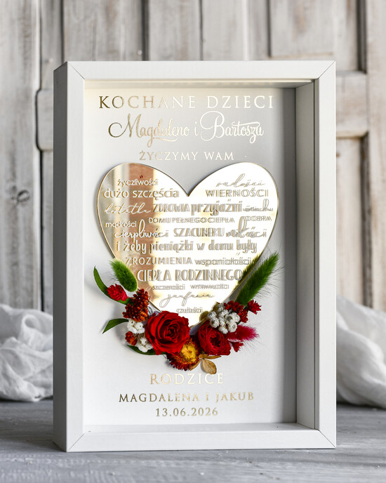Przysięga Małżeńska  Błogosławieństwo od Rodziców Błogosławieństwo od Rodziców rama kwiaty błogosławieństwo od Rodziców dla pary młodej wydruk na złotym sercu 3/BLzłotoKw/RamaBŁ