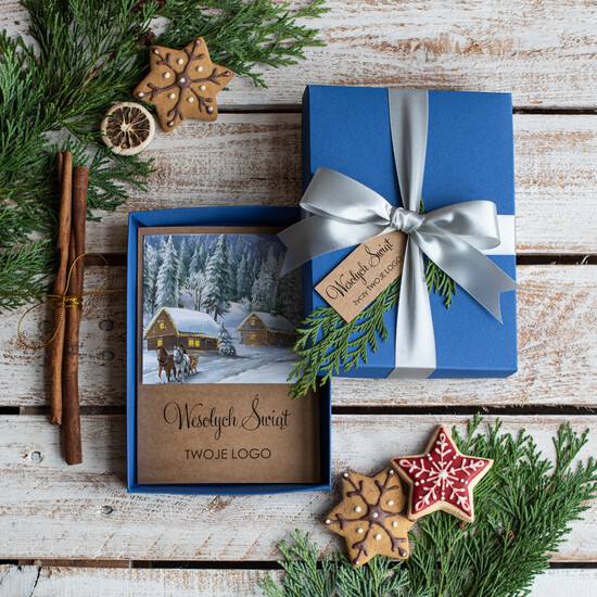 Kartki świąteczne z logo firmy kartka pudełko kartki świąteczne dla firm z logo, kolorowe pudełka z kartką świąteczną 09/pud/ksw