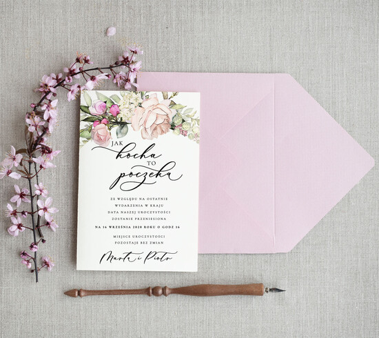 Zmień/Zarezerwuj datę ślubu - save the date Zmień datę Ślubu zmień datę ślubu karta dopasowana do zaproszeń  100/roselak/STD