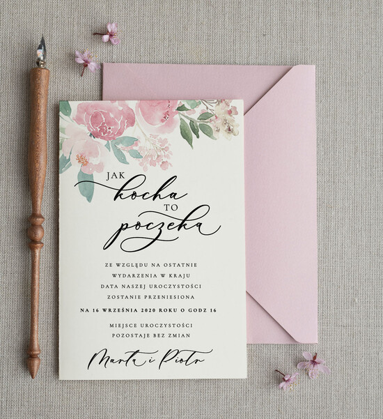 Zmień/Zarezerwuj datę ślubu - save the date Zmień datę Ślubu powiadom gości o zmianie daty ślubu  wzór dopasowany do zaproszeń  3/CB/std