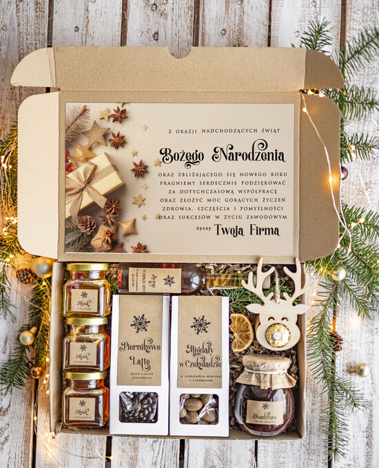 Prezenty oferta dla Firm kawa  herbata miód Prezenty na Boże Narodzenie dla klientów, bożonarodzeniowy prezent biznesowy dla firm z kawą i trzem 26a/EkoDx/swieta