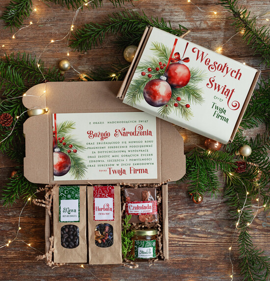 Prezenty oferta dla Firm kawa  herbata miód Paczki świąteczne dla pracowników, prezenty biznesowe dla firm z kawą i herbatą, upominki na święta  37/MZS/swieta