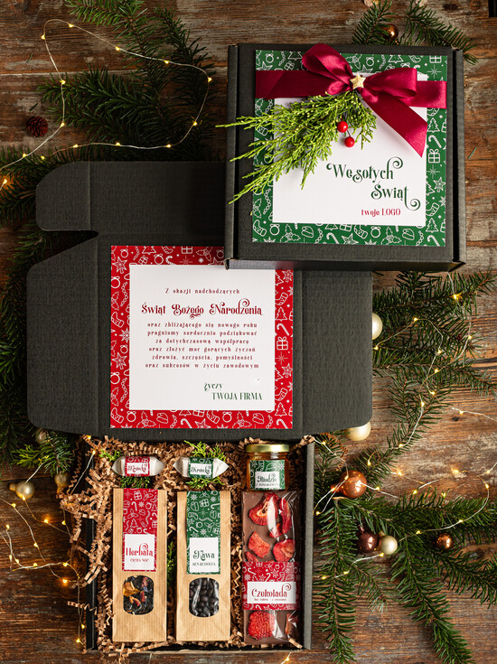 Prezenty oferta dla Firm kawa  herbata miód Prezenty świąteczne dla klientów biznesowych, elegancki prezent z miodem od firm z logo, prezent świ 07/PudCzar/swieta