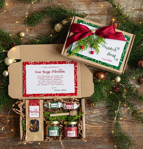 Prezenty oferta dla Firm kawa  herbata miód Paczki świąteczne dla pracowników, prezenty biznesowe dla firm z kawą i herbatą, upominki na święta  18/EkoMiniWs/swieta