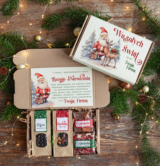 Prezenty oferta dla Firm kawa  herbata miód Paczki świąteczne dla pracowników, prezenty biznesowe dla firm z kawą i herbatą, upominki na święta  39/MZS/swieta