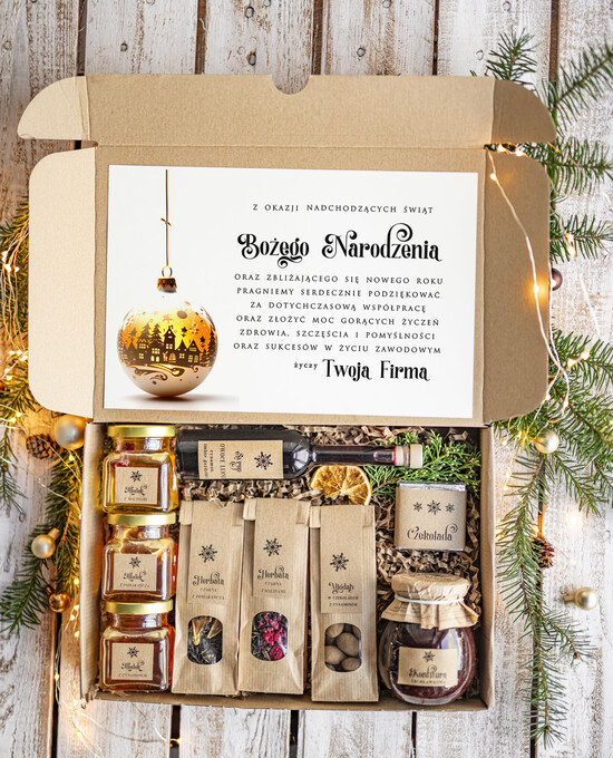 Prezenty oferta dla Firm kawa  herbata miód Prezenty na Boże Narodzenie dla klientów, bożonarodzeniowy prezent biznesowy dla firm herbata i miód 38/EkoDx/swieta