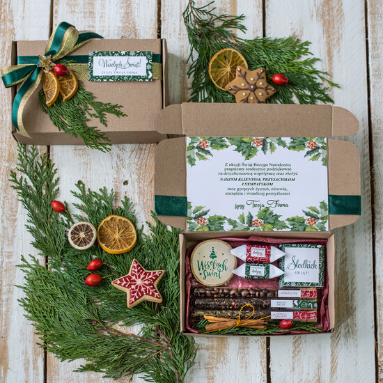 Prezenty oferta dla Firm kawa  herbata miód zestaw na święta zestaw świąteczny dla firm pudełko z herbatą i kawą     03/logopudK/KH