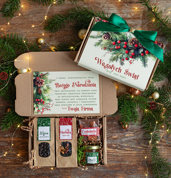 Prezenty oferta dla Firm kawa  herbata miód Paczki świąteczne dla pracowników, prezenty biznesowe dla firm z kawą i herbatą, upominki na święta  08/EkoMiniWs/swieta