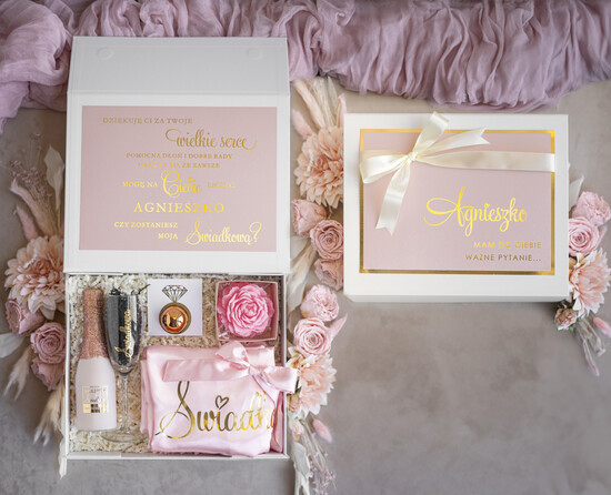 Prezenty dla świadków boxy prezentowy dla Świadkowej, prośba o świadkowanie  personalizowany prezent dla świadkowej, box dla świadkowej z szlafrokiem, oryginalny prezent dla świ 07/boxNowSZI/swiadkowa