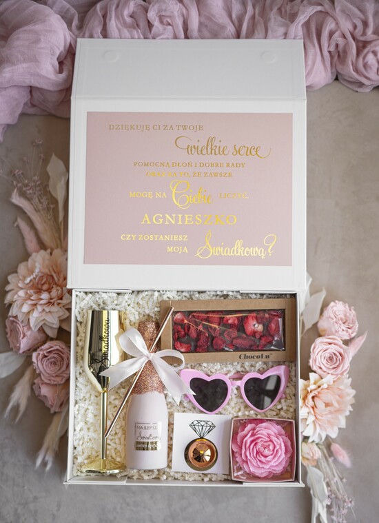 Prezenty dla świadków boxy prezentowy dla Świadkowej, prośba o świadkowanie  Prośba o świadkowanie pomysł na prezent dla świadkowej, box dla świadkowej i druhny, oryginalny prez 18/boxNow/swiadkowa