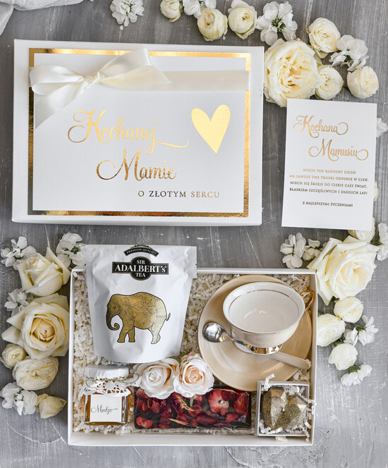 Prezenty dla Mamy zestawy w welurowych i ozdobnych pudełkach  Zestaw Prezentowy na Dzień Mamy - Box Upominek Filiżanka dla Mamy 03/boxFili26/DLAMAMY