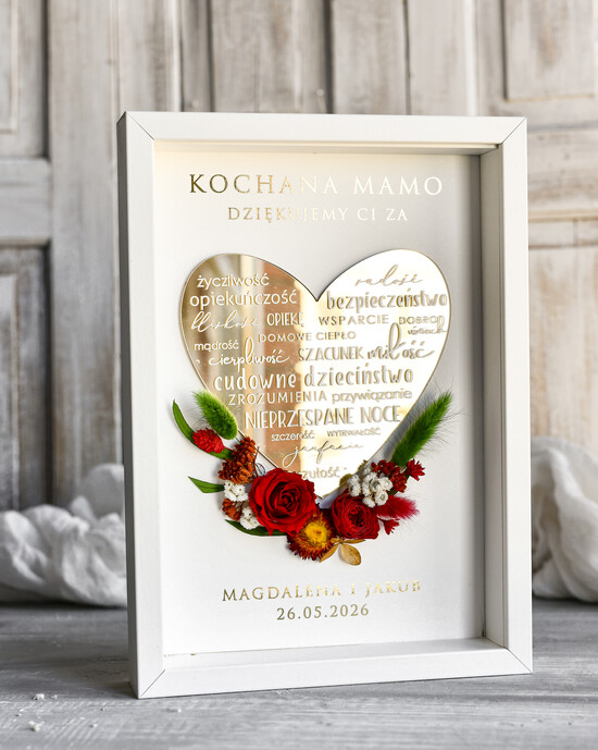 Prezenty dla Mamy ramki, puzzle, ramki na zdjęcia  prezent od serca ramka z okazji dnia mamy, podziękowanie złote serce i kwiaty w ramce - prezent na d 05/serceR/DLAMAMY