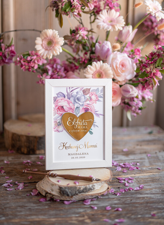 Prezenty dla Mamy ramki, puzzle, ramki na zdjęcia  Prezent z okazji dnia Mamy ramka złote serduszko pamiątka dla mamy 08/serce/DLAMAMY