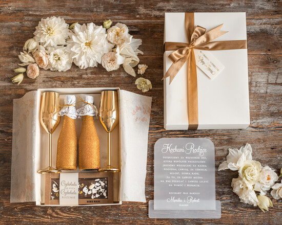 Prezenty, Podziękowania dla Rodziców zestawy prezentowe do wina i szampana  prezenty dla rodziców na wesele 09/BOXszamD/Rodzice