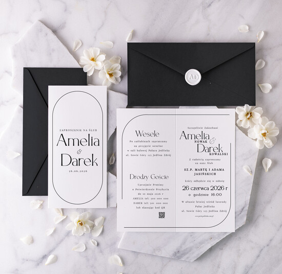 Zaproszenia ślubne Proste i Nowoczesne  proste zaproszenia ślubne, minimalistyczne zaproszenia na ślub i wesele, monochromatyczne podłużne z 02/prDL/z26
