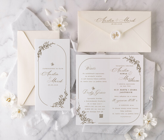 Zaproszenia ślubne Proste i Nowoczesne  proste zaproszenia ślubne, minimalistyczne zaproszenia na ślub i wesele, podłużne zaproszeń ślubnych 06/prDL/z26