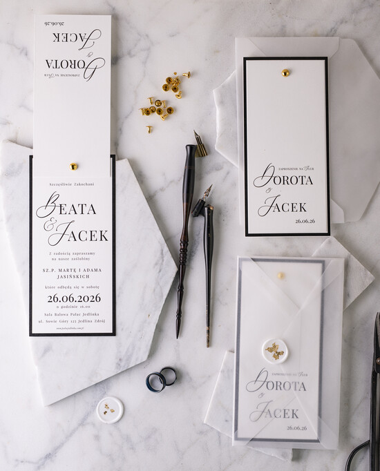 Zaproszenia ślubne Proste i Nowoczesne  czarno białe zaproszenia ślubne, minimalistyczne zaproszenia na ślub i wesele, monochromatyczne podł 01/wycDL/z26