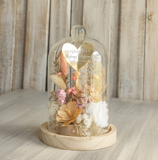 Prezenty, Podziękowania dla Rodziców Kompozycje Kwiatowe / Flowerboxy Podziękowania dla Rodziców flowerbox z suszonych kwiatów, Wieczna róża Podziękowanie od Młodej Pary  04/FBmini/podRd