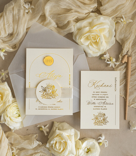 Zaproszenia na Komunię  dziewczynka  delikatne zaproszenie Komunijne, eleganckie zaproszenia na Komunię , Złote Zaproszenia na Komunię dl 01/tagWsIHS/KomZ