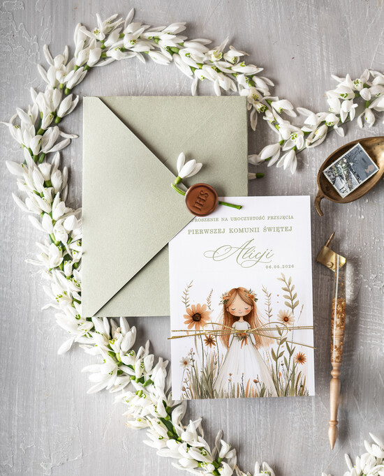 Zaproszenia na Komunię  dziewczynka  personalizowane zaproszenia Komunijne proste zaproszenie na komunię dla dziewczynki zaproszenia na k 01/sklSznDz/KomZ