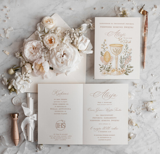 Zaproszenia na Komunię  dziewczynka  delikatne zaproszenia Komunijne Eleganckie zaproszenia komunijne dla dziewczynki, proste zaproszenie 02/sklDz/KomZ