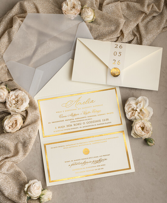 Zaproszenia na Komunię  dziewczynka  Eleganckie Zaproszenia Komunijne Dla Dziewczynki, Zaproszenia Na Pierwszą Komunię ,Złote Zaproszenia 01/KopZlk/Komunia