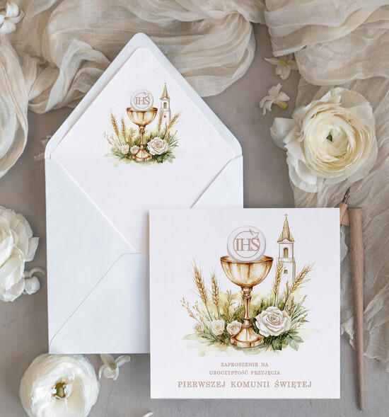 Zaproszenia na Komunię  dziewczynka  Nowoczesne zaproszenia na komunię dla dziewczynki Eleganckie zaproszenia komunijne personalizowane Z 03/wsklDz/KomZ