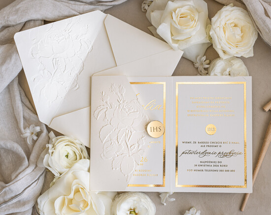 Zaproszenia na Komunię  dziewczynka  Nowoczesne zaproszenia na Komunię, Złote Zaproszenia na Komunię dla dziewczynki, Eleganckie zaprosze 01/KopWyt/Komunia