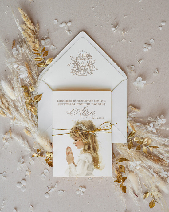 Zaproszenia na Komunię  dziewczynka  delikatne zaproszenie Komunijne proste zaproszenie na komunię dla dziewczynki zaproszenia na komunię 01/KsklSzDz/Komunia