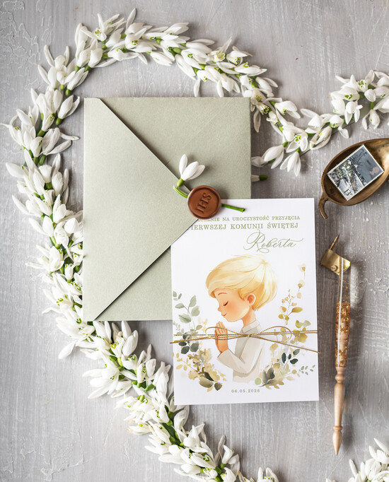 Zaproszenia na Komunię  chłopiec delikatne zaproszenia Komunijne proste zaproszenie na komunię  personalizowane 02/sklSznCh/Komunia