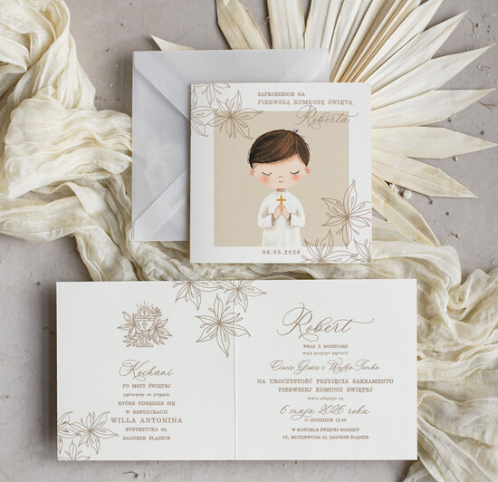 Zaproszenia na Komunię  chłopiec personalizowane zaproszenia Komunijne proste zaproszenie na komunię dla chłopca zaproszenia na komun 01/skCh/KomZ