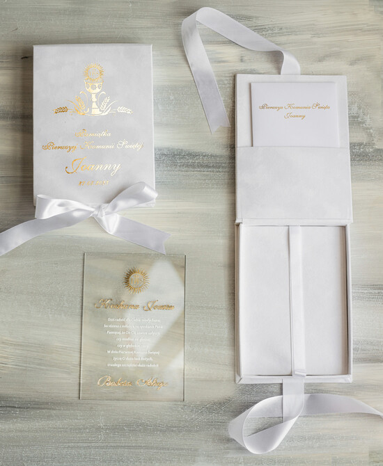 Pamiątki Prezenty na komunię  pamiątki na komunie  Pamiątka Pierwszej Komunii Świętej, Personalizowane Welurowe Pudełko na I komunię Świętą, Życzenia z 01/pkm/pudKom