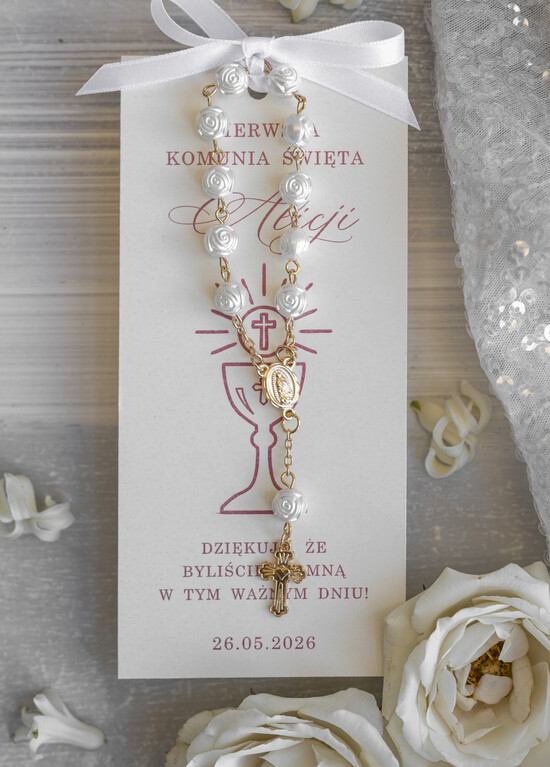 Podziękowania dla gości na komunii podziękowania dla gości Oryginalne podziękowania dla gości komunijnych, Mały różaniec prezent dla gości komunijnych, podzięk 01/Rz/KomR