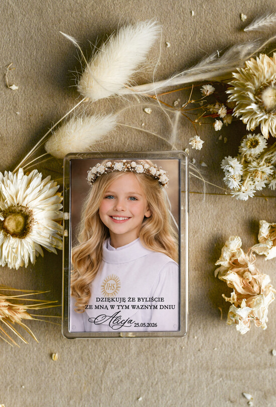 Podziękowania dla gości na komunii podziękowania dla gości magnez ze zdjęciem podziękowania dla gości na komunii, Upominki dla gości komunijnych magnesy na lod 01/DLrwkal/KomMg