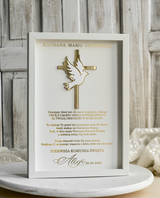 Pamiątki Prezenty na komunię  podziękowania dla najbliższych  podziękowanie dla Matki Chrzestnej na Komunię, Komunijne podziękowania dla Matki i Ojca Chrzestnego  09/RamaPlexi3D/PodzKom