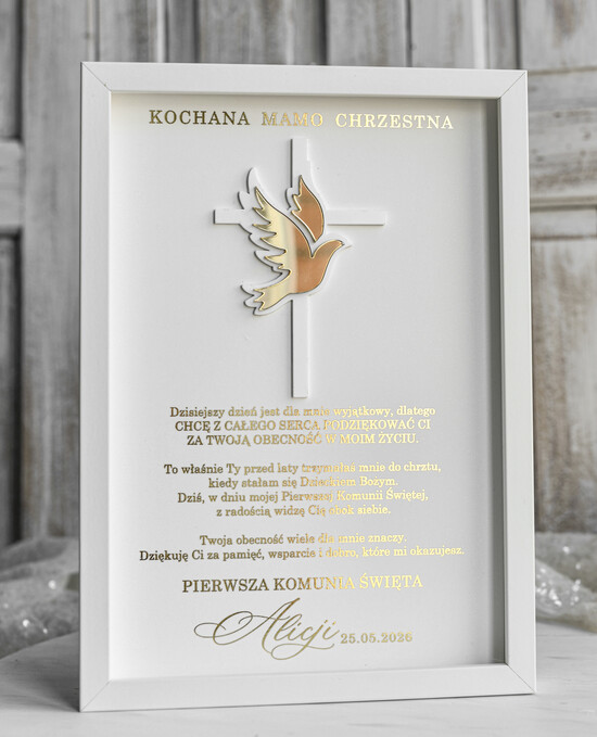 Pamiątki Prezenty na komunię  podziękowania dla najbliższych  podziękowanie dla Matki Chrzestnej na Komunię, Komunijne podziękowania dla Matki i Ojca Chrzestnego  02/RamaPlexi3D/PodzKom