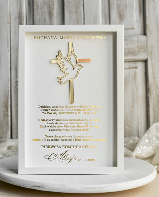 Pamiątki Prezenty na komunię  podziękowania dla najbliższych  podziękowanie dla Matki Chrzestnej na Komunię, Komunijne podziękowania dla Matki i Ojca Chrzestnego  08/RamaPlexi3D/PodzKom