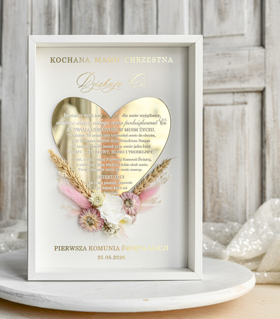 Pamiątki Prezenty na komunię  podziękowania dla najbliższych  podziękowanie dla Matki Chrzestnej na Komunię, Komunijne podziękowania dla Matki i Ojca Chrzestnego  06/RamaBuk3D/PodzKom