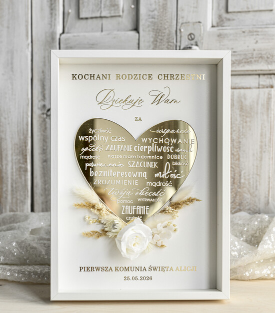 Pamiątki Prezenty na komunię  podziękowania dla najbliższych  podziękowanie dla Rodziców Chrzestnych Komunia, Komunijne podziękowania dla Matki i Ojca Chrzestnego 01/RamaBuk3D/PodzKom
