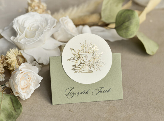 Winietki na komunię  winietki  złote winietki na komunię, winietka dekoracja stołu na komunii, komunijne winietki ze złotymi litera 01/wsZł/Komunia