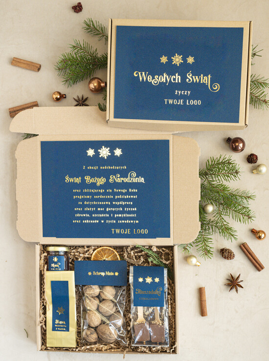 Prezenty oferta dla Firm mini zestawy  upominki świąteczne dla klientów z logo firmy Mini boxy prezentowe biznesowe Upominki  03/cznieb/minibox